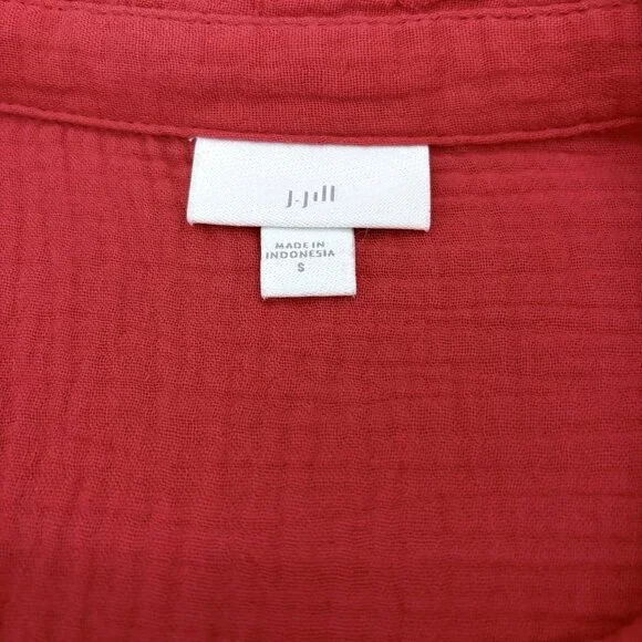 J. Jill Cotton-Gauze Shirtdress in Persimmon Red Orange SZ Small Beachy, Coastal - Picture 10 of 15